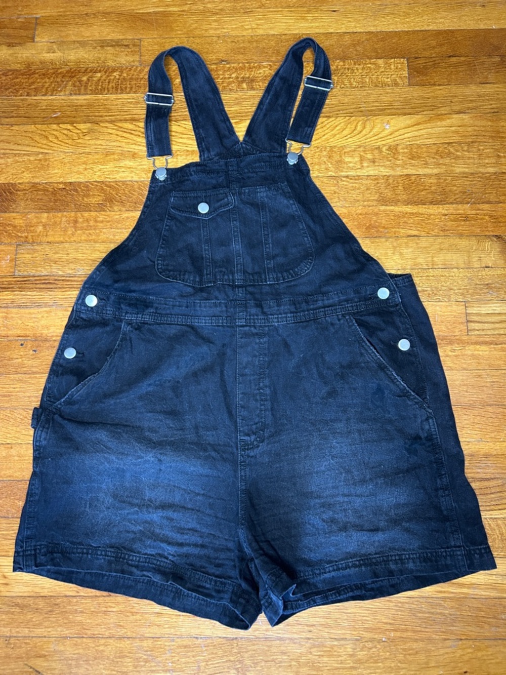 No Boundaries Black Denim Shortalls with Adjustable Straps